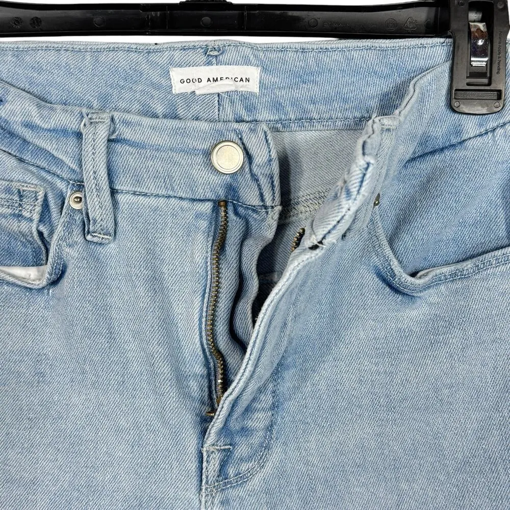 Good American SZ 4/27 Good Legs Cigarette Raw Hem Jeans Mid-Rise Light Wash Blue - Image 3