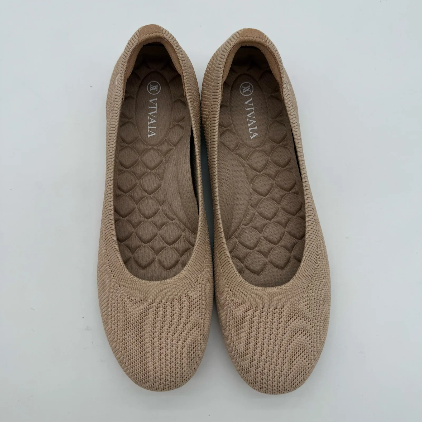 Vivaia Claire Round Flexible Comfort Old Money Knit Breathable Almond Flats 9 - Image 4