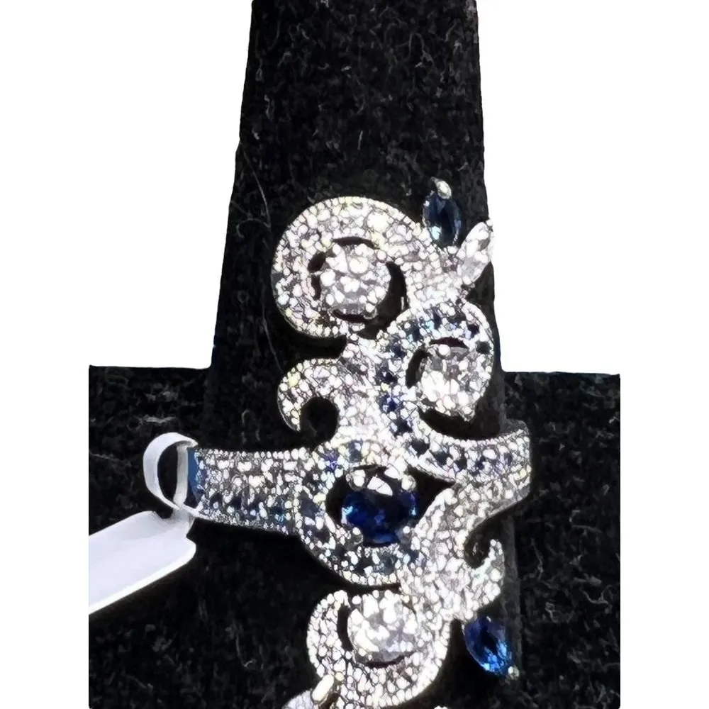 Palm Beach Jewelry Simulated Sapphire CZ Elongated Vine Ring Silver Tone Sz 12 N - Image 2