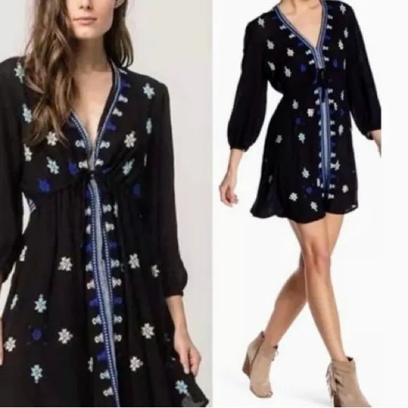 Free People Star Gazer Embroidered Mini Dress in Black - Image 3