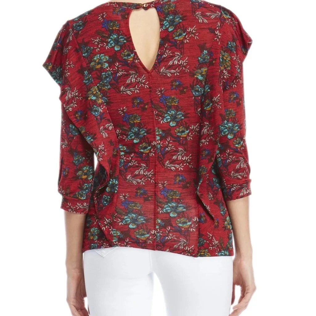 Free People Dock Street Floral Ruffle Top Red Women’s XS NWT - Image 2