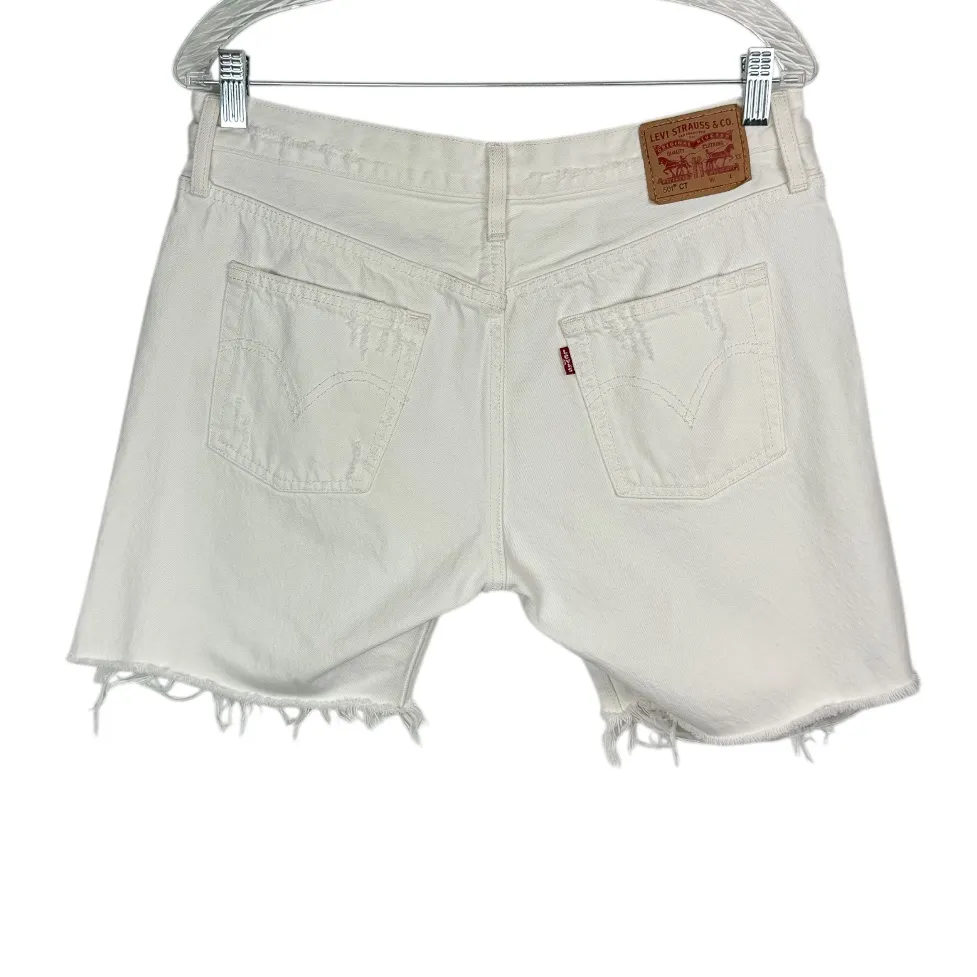 Levi’s 501 Cut Off Denim Shorts Sz 29 White Distressed Raw Hem Bermuda - Image 4