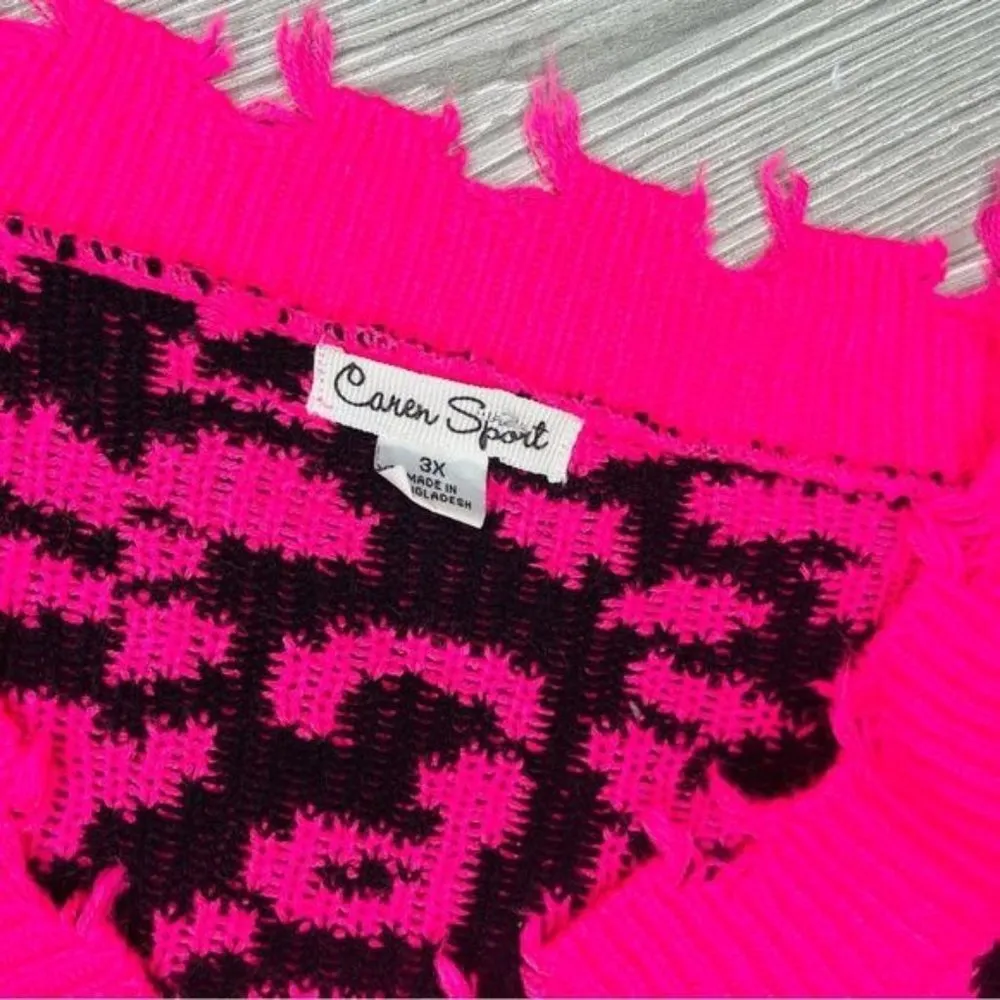 Caren sport hot Pink Black Leopard Animal Print Shredded distressed Sweater 3x Size undefined - Image 4