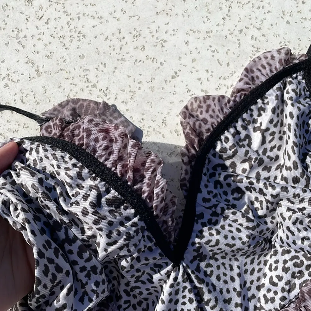 Revolve Gray Leopard Print Ruffled Cutout One Piece Swimsuit - Image 8