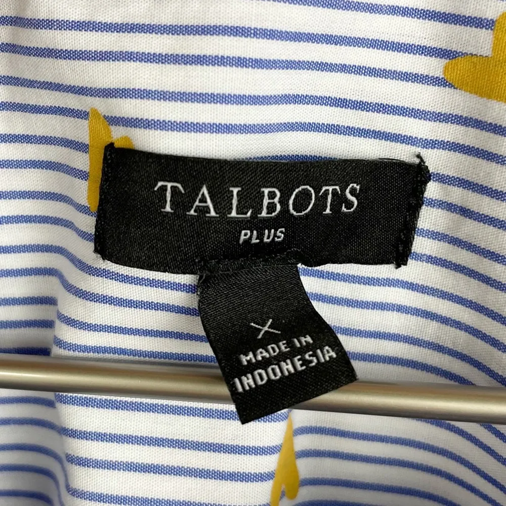 Talbots Plus Ruffle Collar Cotton Poplin Button Down Shirt Gold Heart Stripe 0X - Image 6
