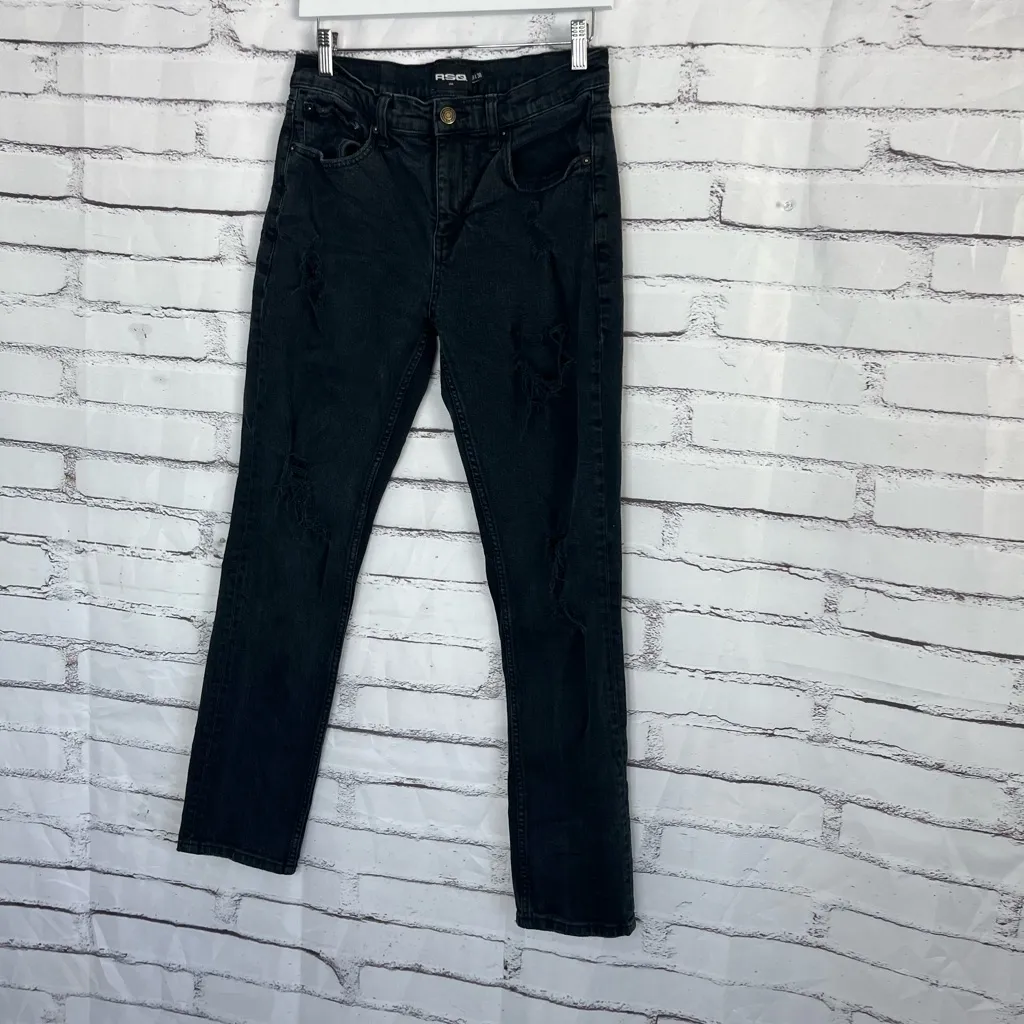 RSQ High Rise Slim Straight Jeans Black Distressed Women’s 30x30 Stretch Denim - Image 8