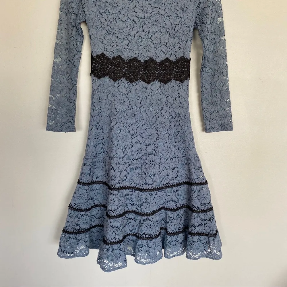 Metisu Blue Hollow Cutout Lace Swing Midi Dress Blue Sz Small - Image 3