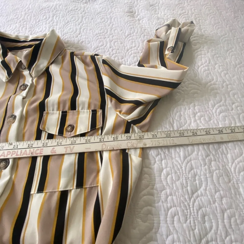 NY Collection Taupe and Navy Striped Long Sleeve Dress Business Casual Size PL - Image 11