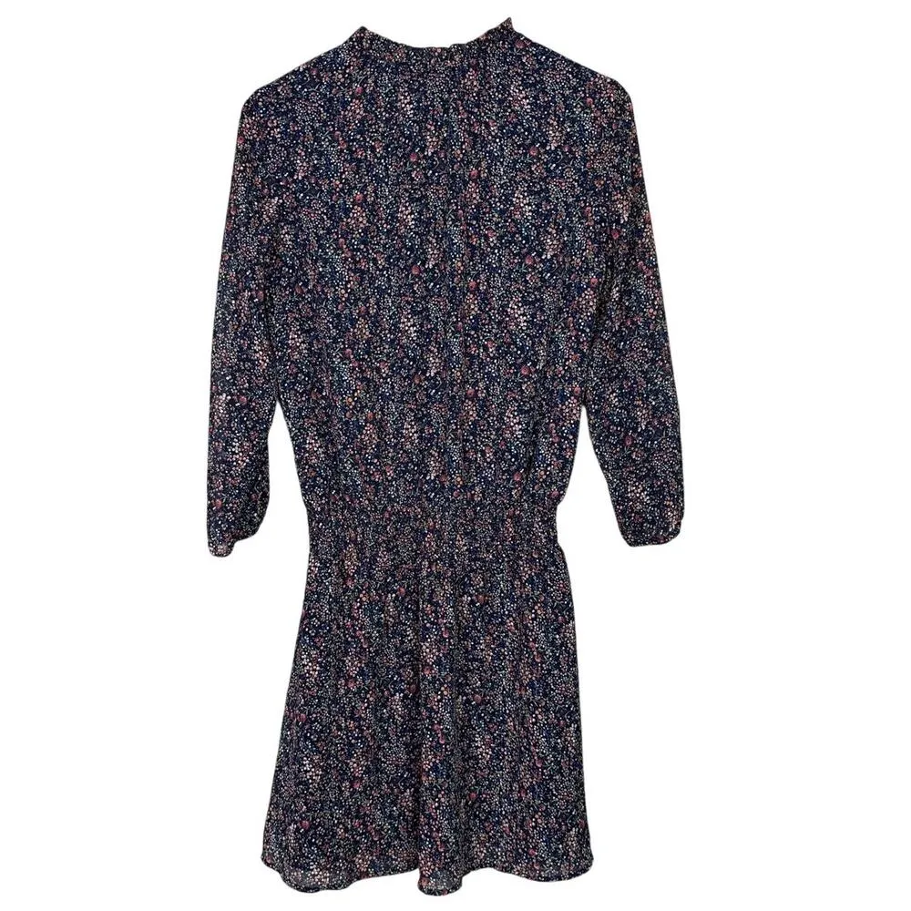J. Crew Blouson Chiffon Colorful Floral V-Neck Long Sleeve Mini Dress S Black - Image 6