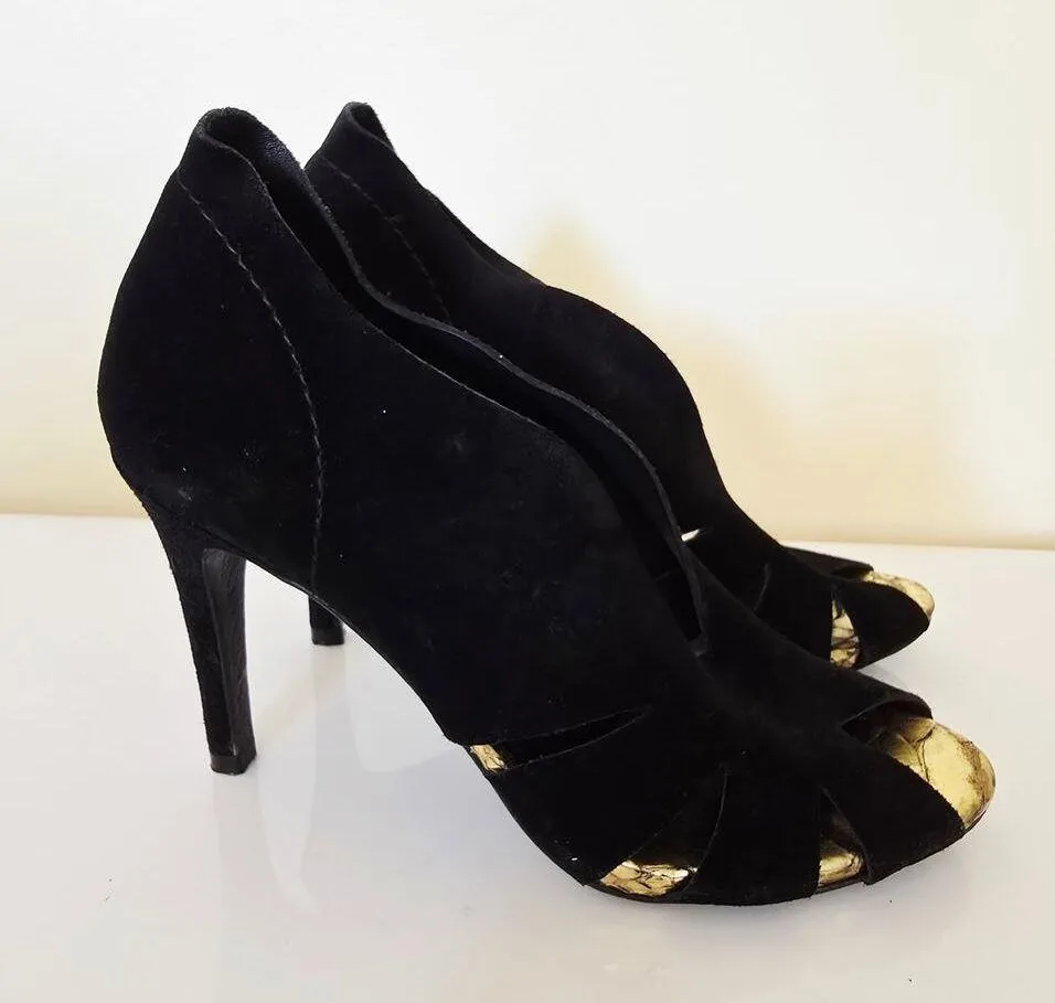 Pedro Garcia Woman's Sue Black and Gold Peep Toe Heels Women's Size EU 36.5 6.5 - Image 2