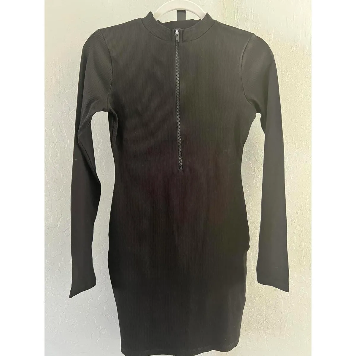 Naked Wardrobe Black Ribbed Long Sleeve Dress with Zip - L - Image 2