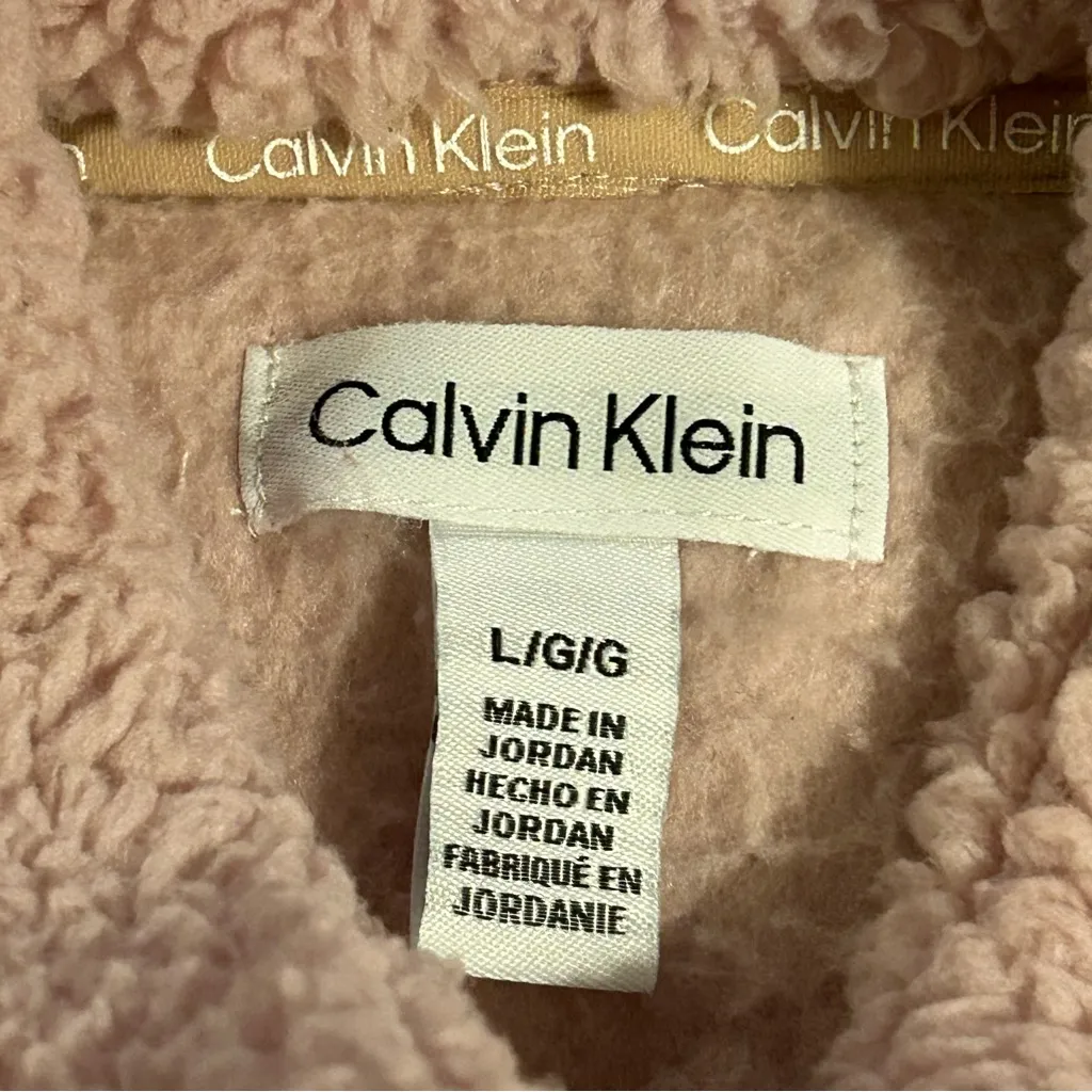 NEW Calvin Klein Teddy Sweatshirt Big Collar Mock Neck Sweater Fuzzy Pink Large - Image 6