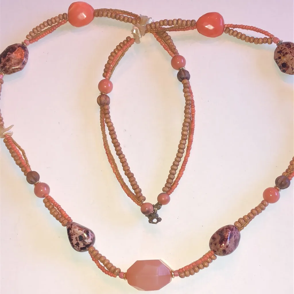 Elegant Neutral Tones Boho Beaded Necklace Orange - Image 2