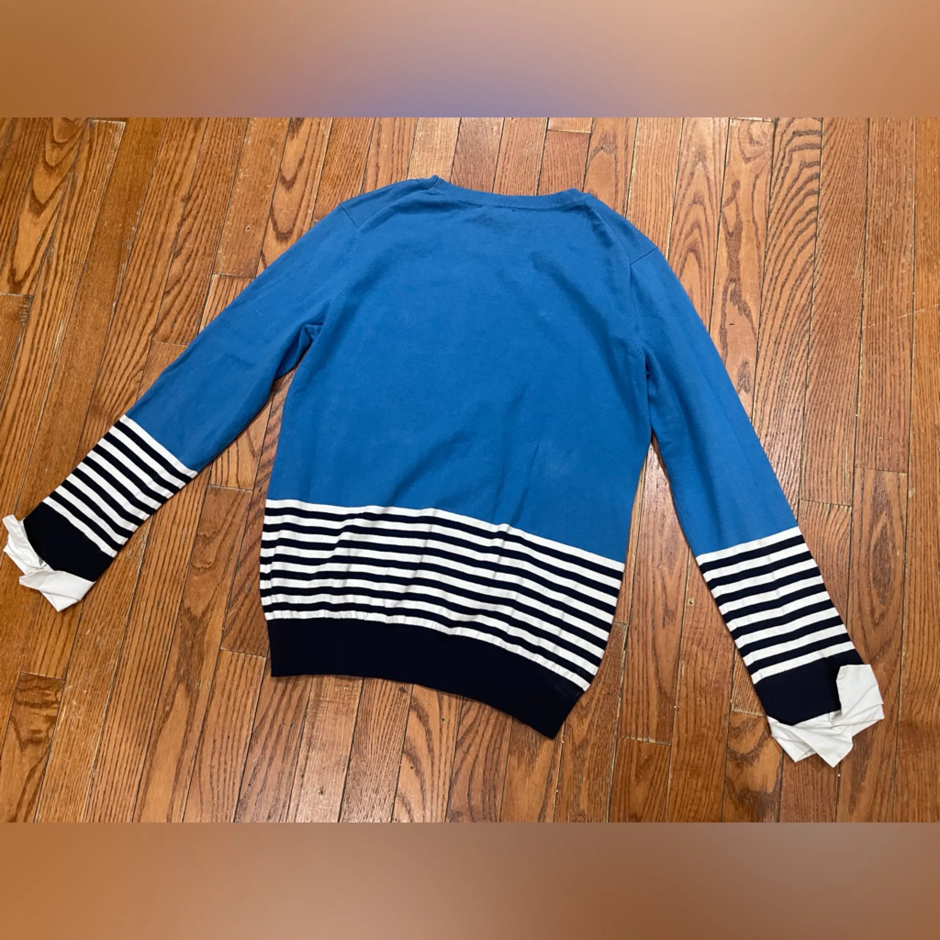 Tommy Hilfiger Blue and White Striped Crewneck Sweater - Image 2