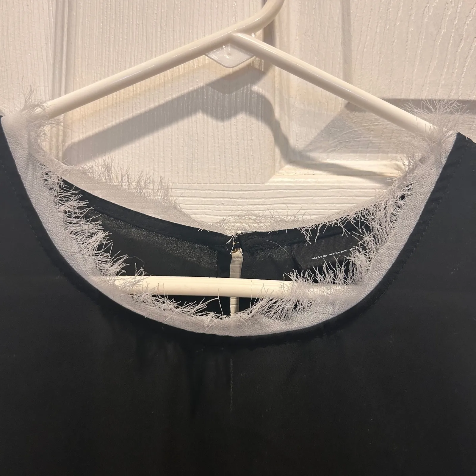 WHO WHAT WEAR Black Sleeveless Fringe Trim Top Women Size L Whimsigoth Fairy - Image 3