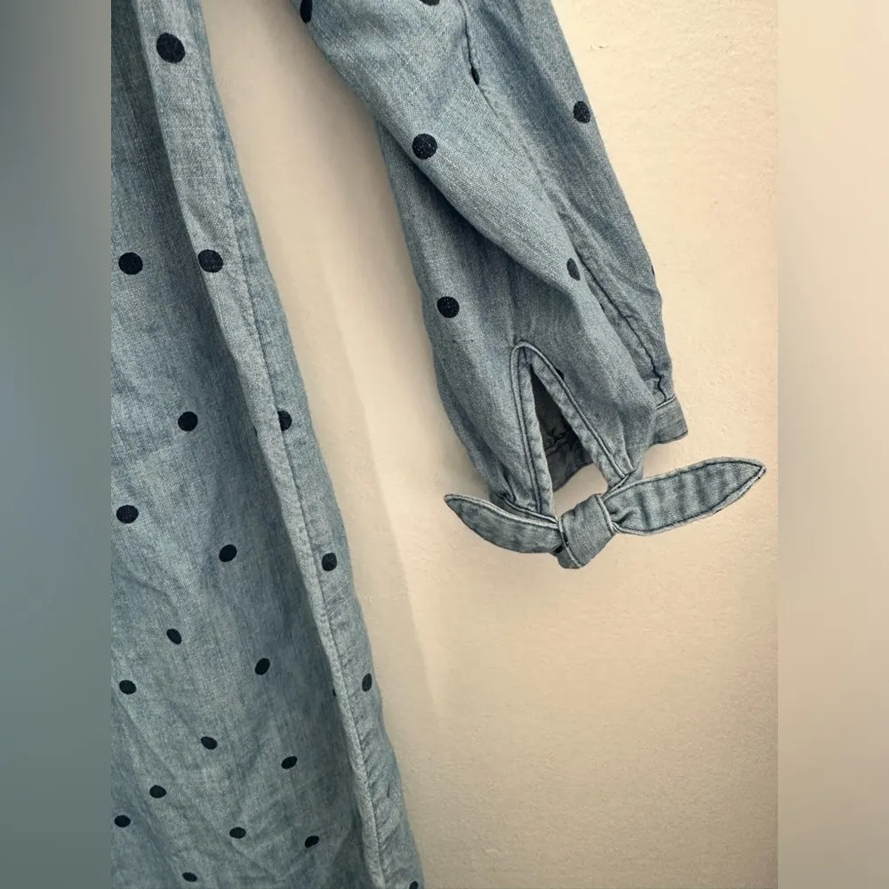Old Navy Blue Denim Polka Dot Button Down Tie Sleeve Dress Small - Image 5