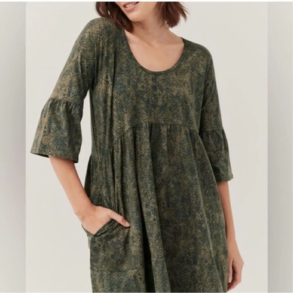 ✨HP✨PACT Apparel Women's Grape Leaf Snake Revive Flutter Sleeve Sz Medium Dress✨ - Image 3