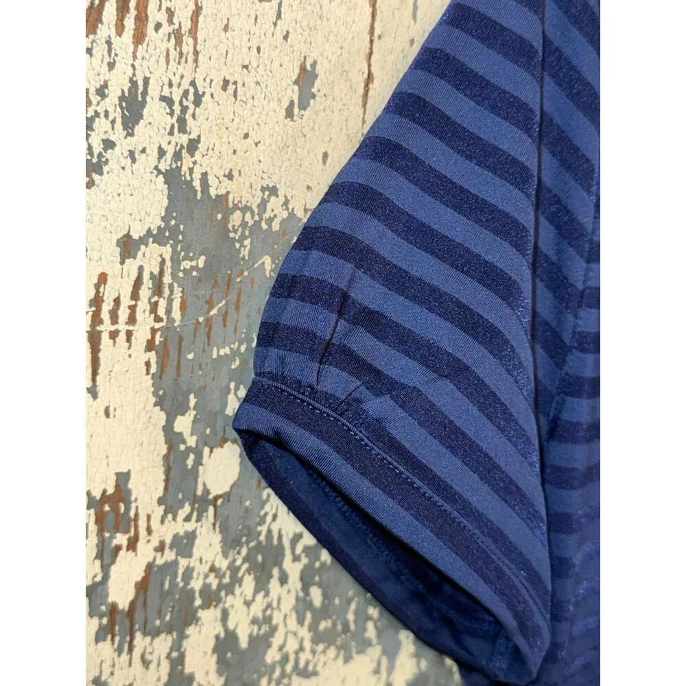 Callaway Polo Shirt Top Snap Button Women’s small Short Sleeve Striped Blue - Image 4