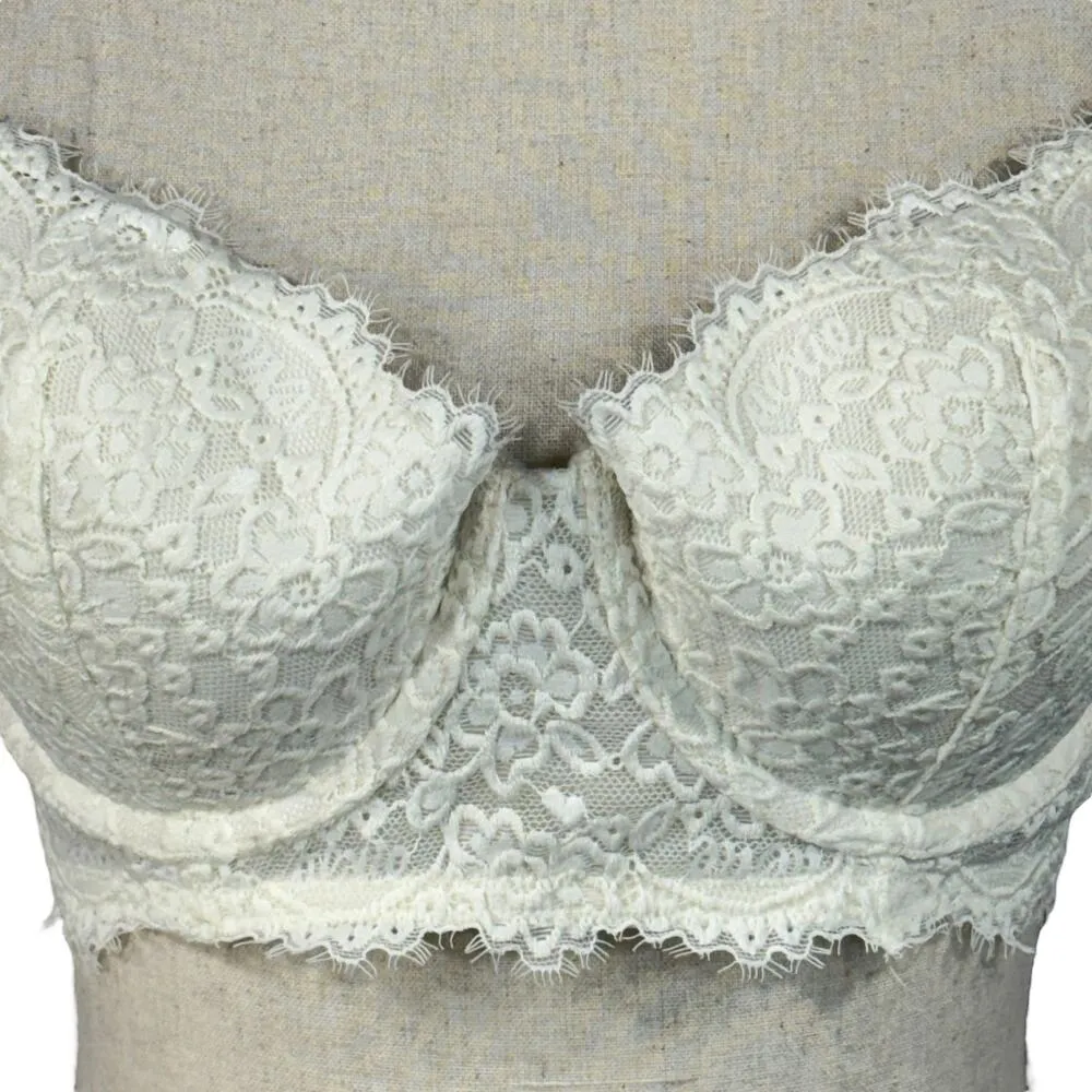 Aerie SZ 36C Balconette Bra Floral Lace Adjustable Molded Cups Underwire Cream - Image 2