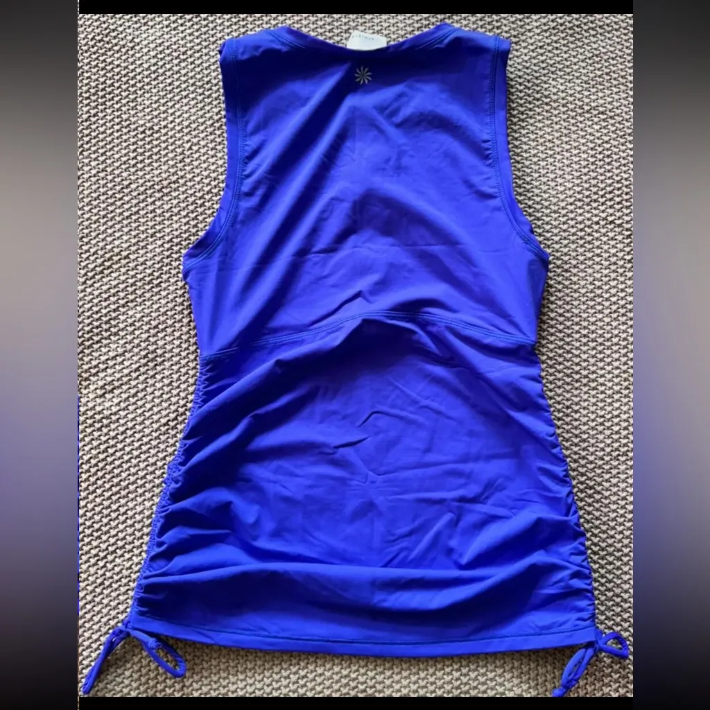 Athleta Top Women's Blue Side Scrunch Front-Zip Sleeveless Stretch Nylon Sz XS‎ - Image 7