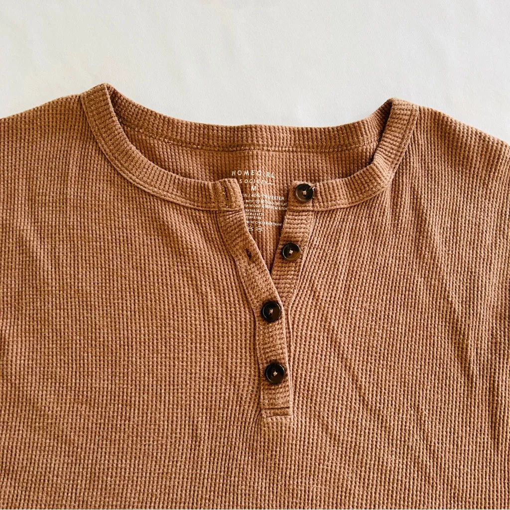 NWOT Homegirl Society Medium Brown Waffle Knit Sweater Autumn Fall Winter - Image 3