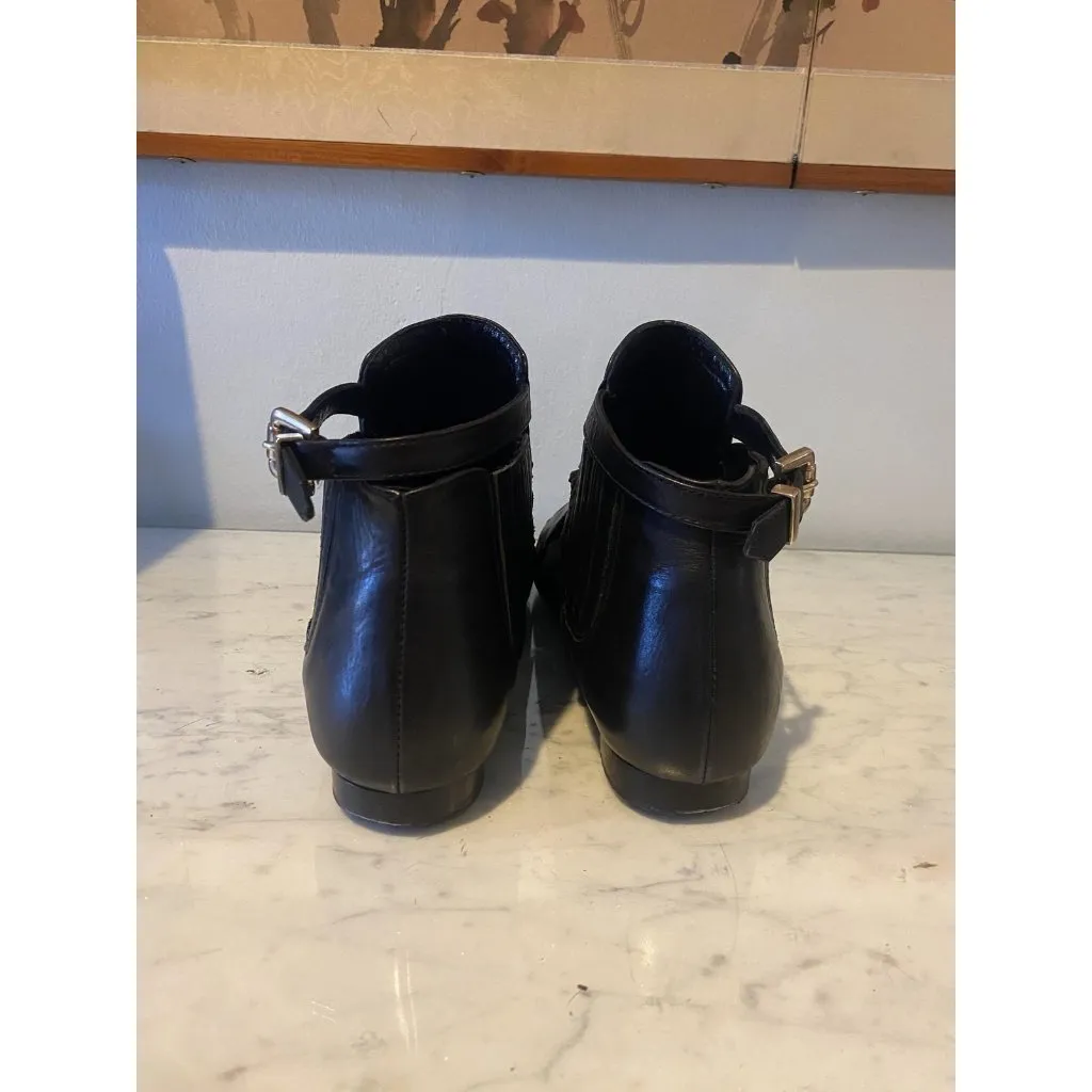 Chiara Ferragni Boots Womens Size 9 Black Leather Suede Fringe Chain Ankle Flat - Image 4