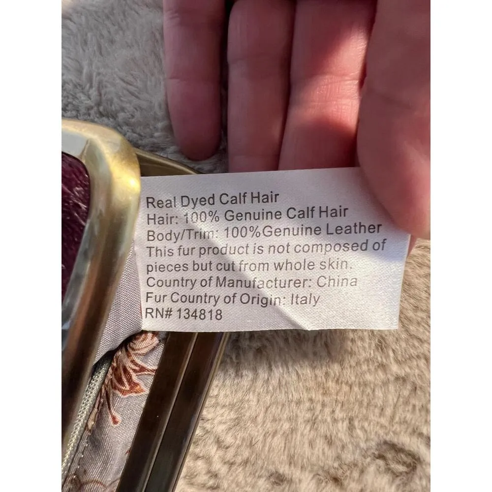 Hobo Clutch Womens Size One Size Burgundy Fur Texture Metal Frame Luxe Statement Red - Image 6