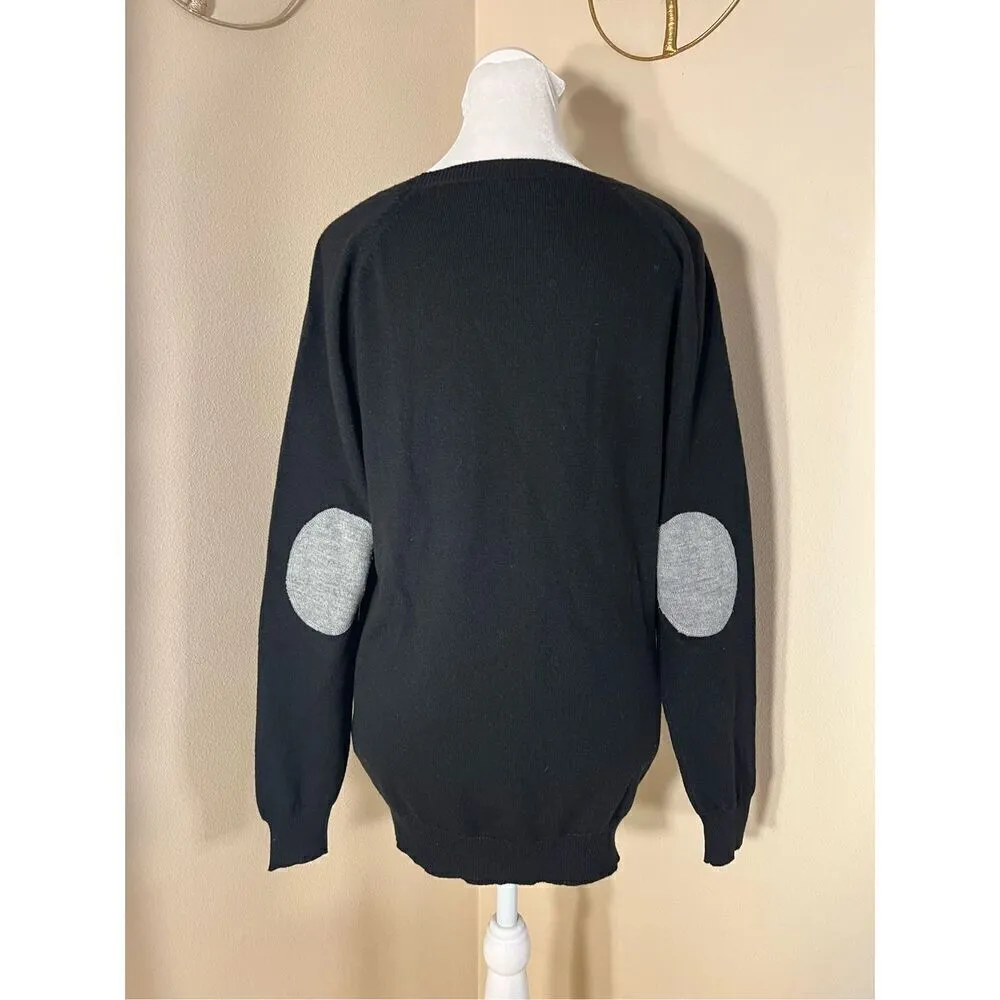 Market & Spruce Black Lightweight Sweater with Gray Elbow Patches Women's Medium - Image 2