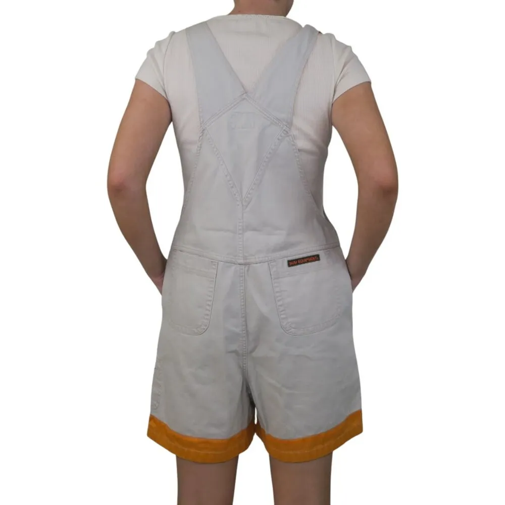 Vintage 90s Bum Equipment Jeans Khaki & Orange Denim Overall Shorts Tan Size M - Image 3