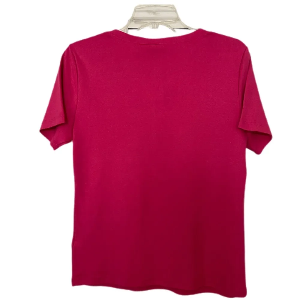 Karen Scott NWT Henley Short Sleeve Top Hot Pink Silver Buttons Size PM - Image 2