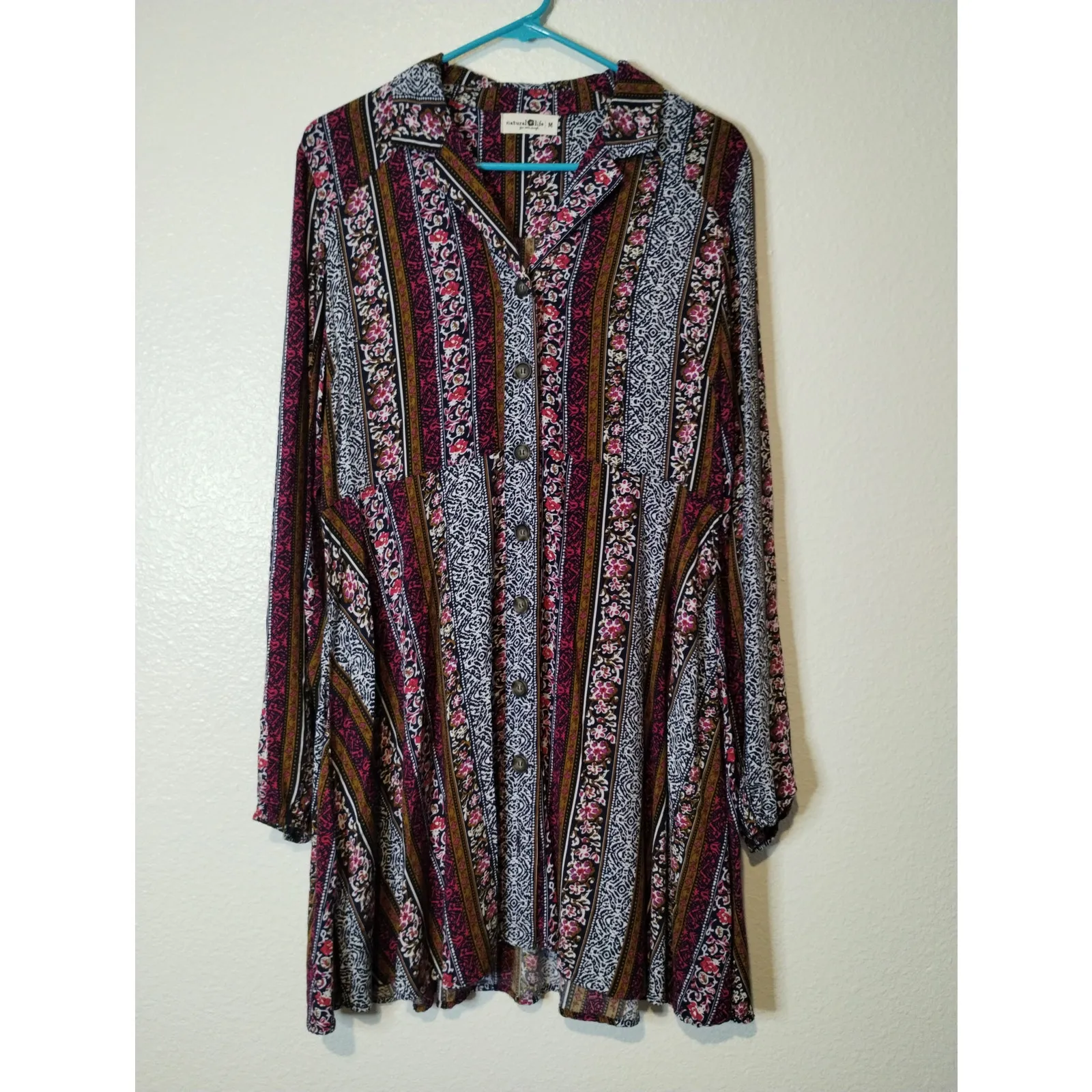 Natural Life Size M Ansley Woven Tunic Shirt Dress Multicolor Mixed Print Stripe - Image 2