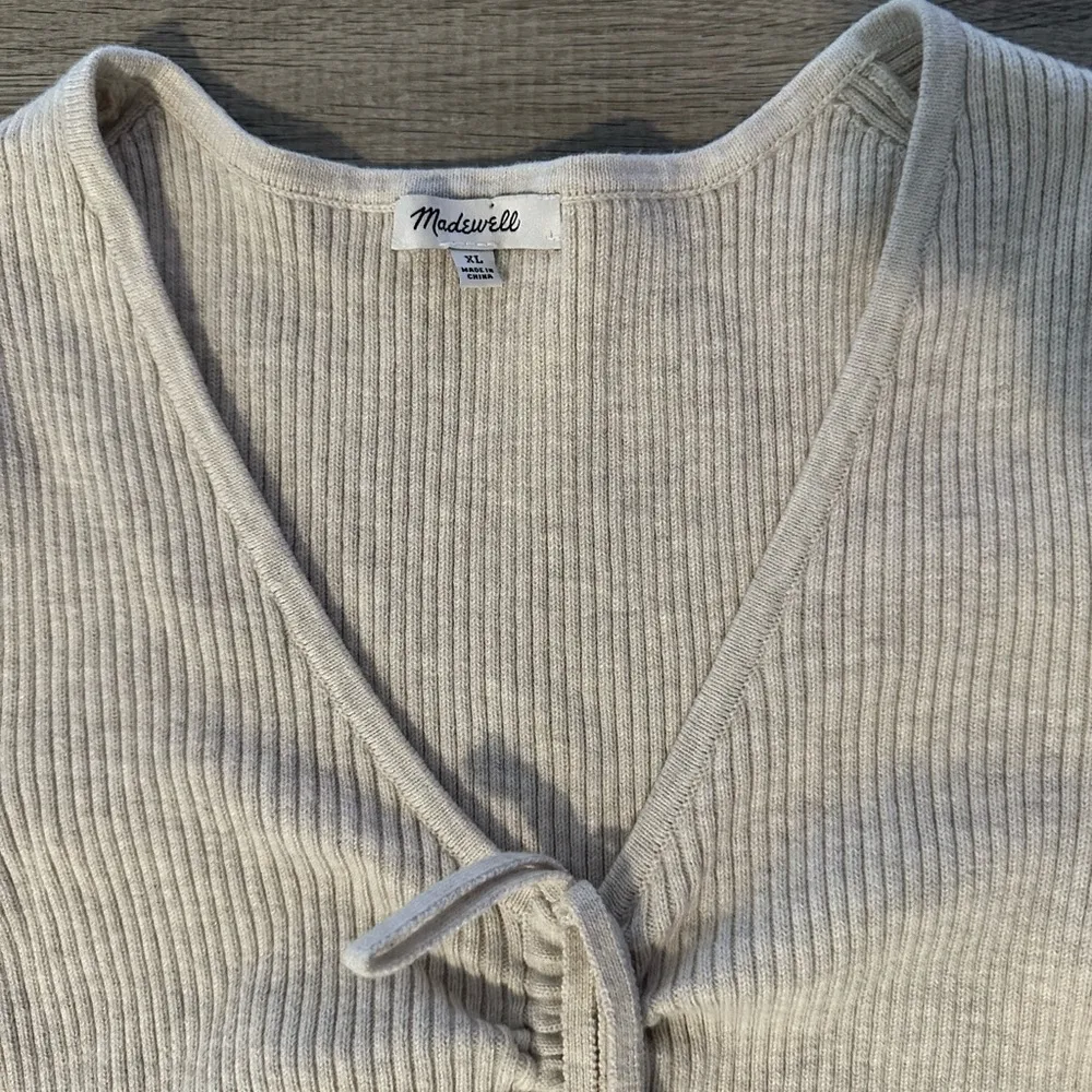 Madewell Women’s Ibiza V Neck Cinch Front Slim Long Sleeve Ribbed Pullover Sz XL - Image 6