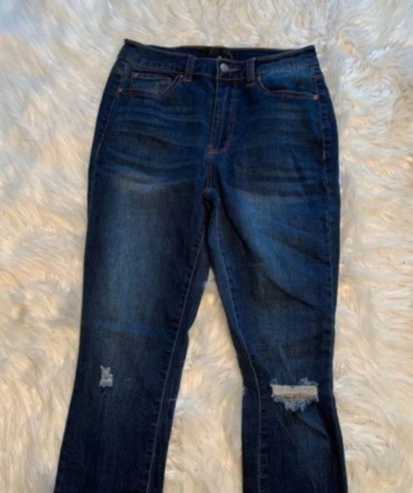 Tinsel Denim Couture Cropped Skinny Jean Dark Wash Blue Size 26 - Image 4