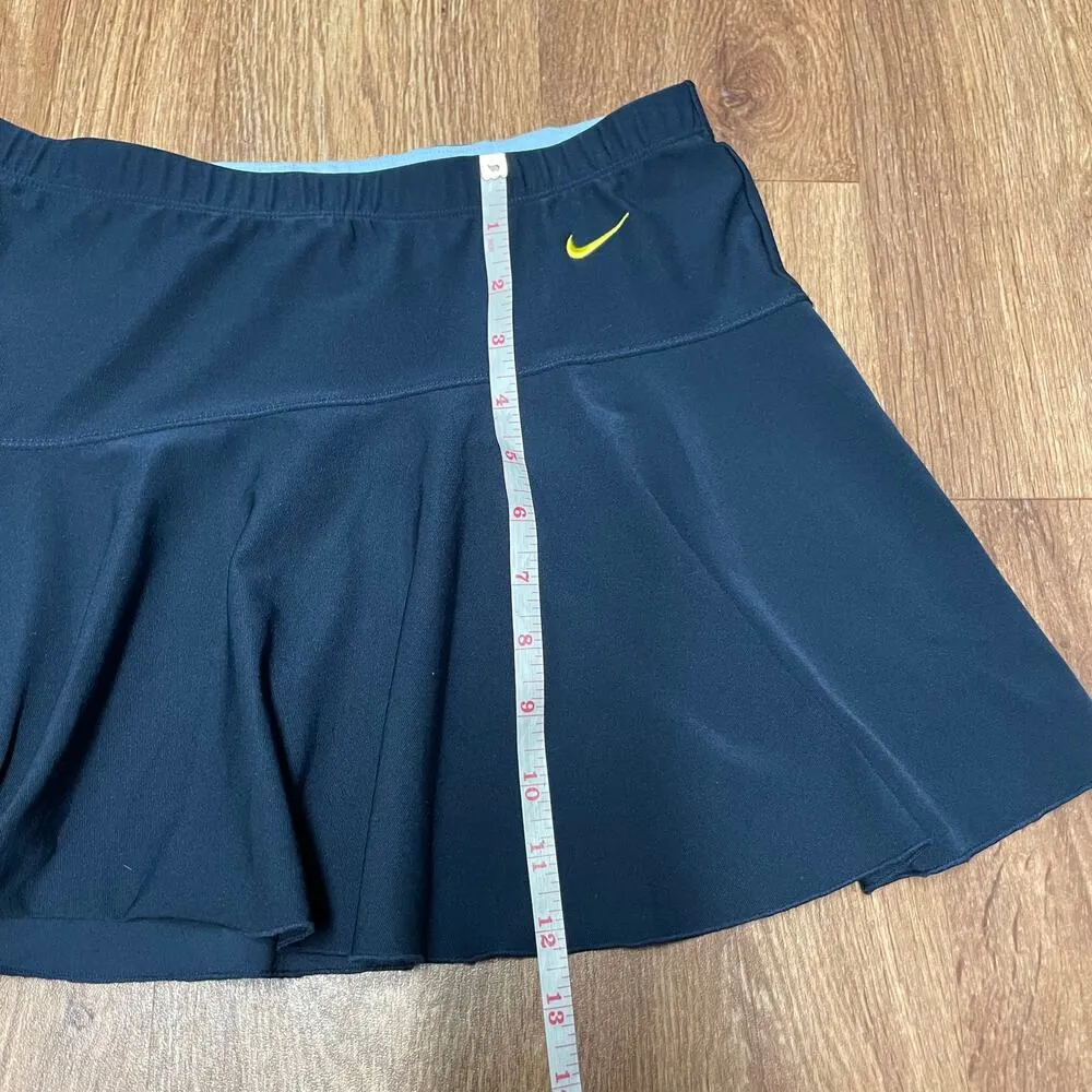 Nike Womens Solid Navy Blue Dri-Fit Tennis Skirt Size Medium Yellow Swoosh Check - Image 6