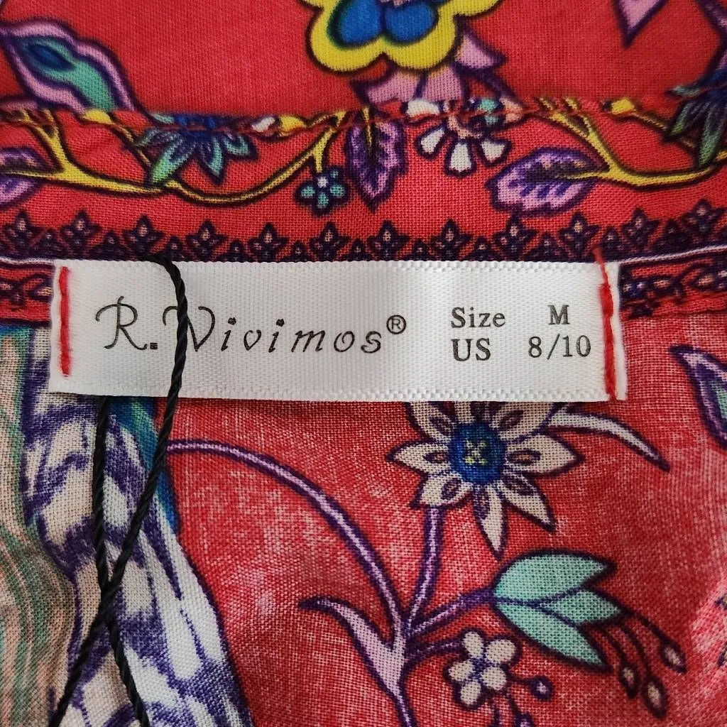 R. Vivimos Dark Pink Boho Floral Dress Size Medium NWT Floral Pink Dress - Image 7