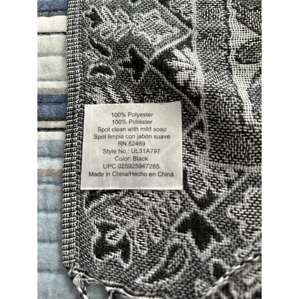 Elegant Paisley Patterned Women Tapestry Scarf Fringe Detail Black/Gray 27"x70" Black - Image 4