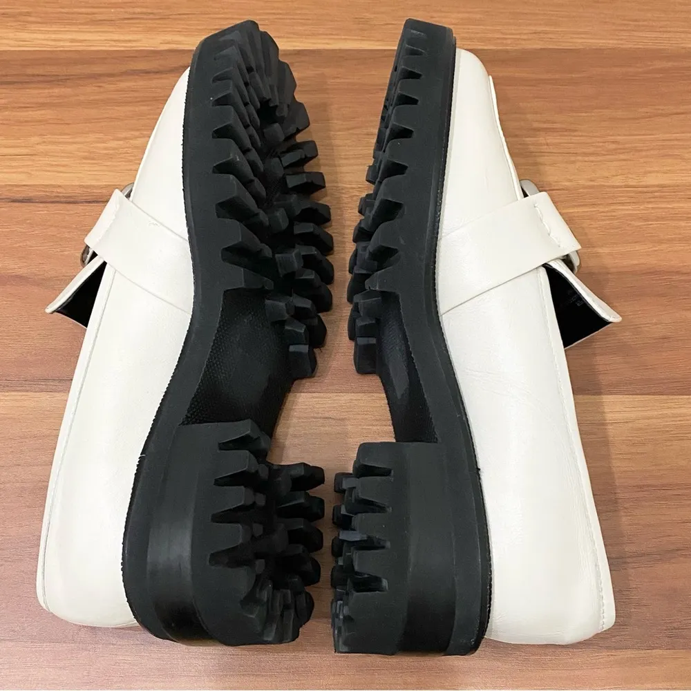 AEROSOLES Lilia Loafer Ivory White Lug Sole Silver Chain Chunky Loafers Size 7 - Image 7