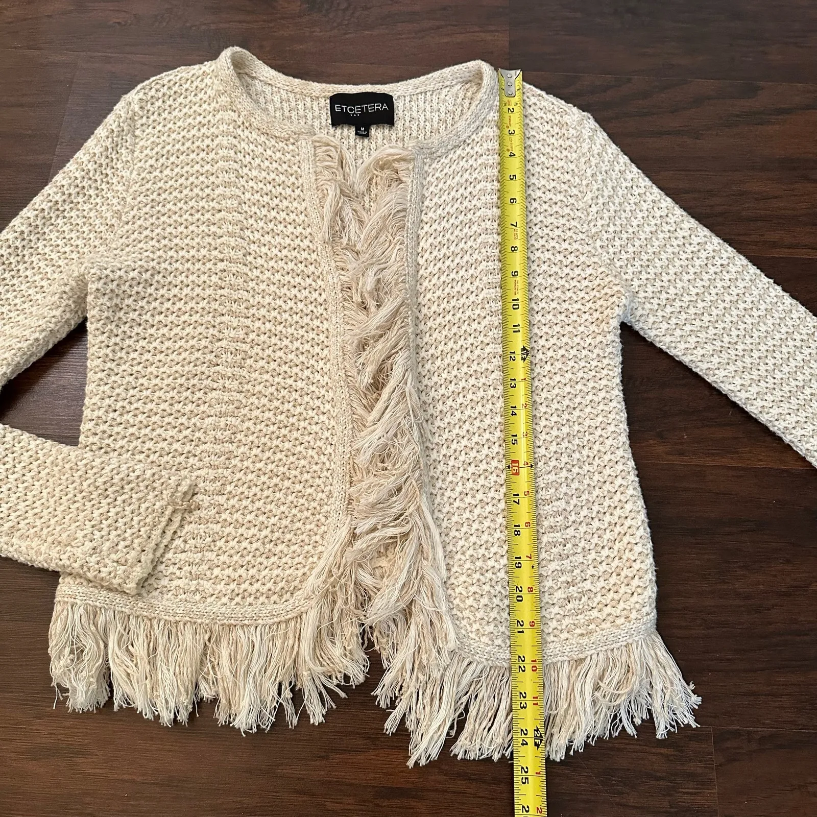 Etcetera cream & beige knit open-front cotton cardigan sweater size M - Image 9