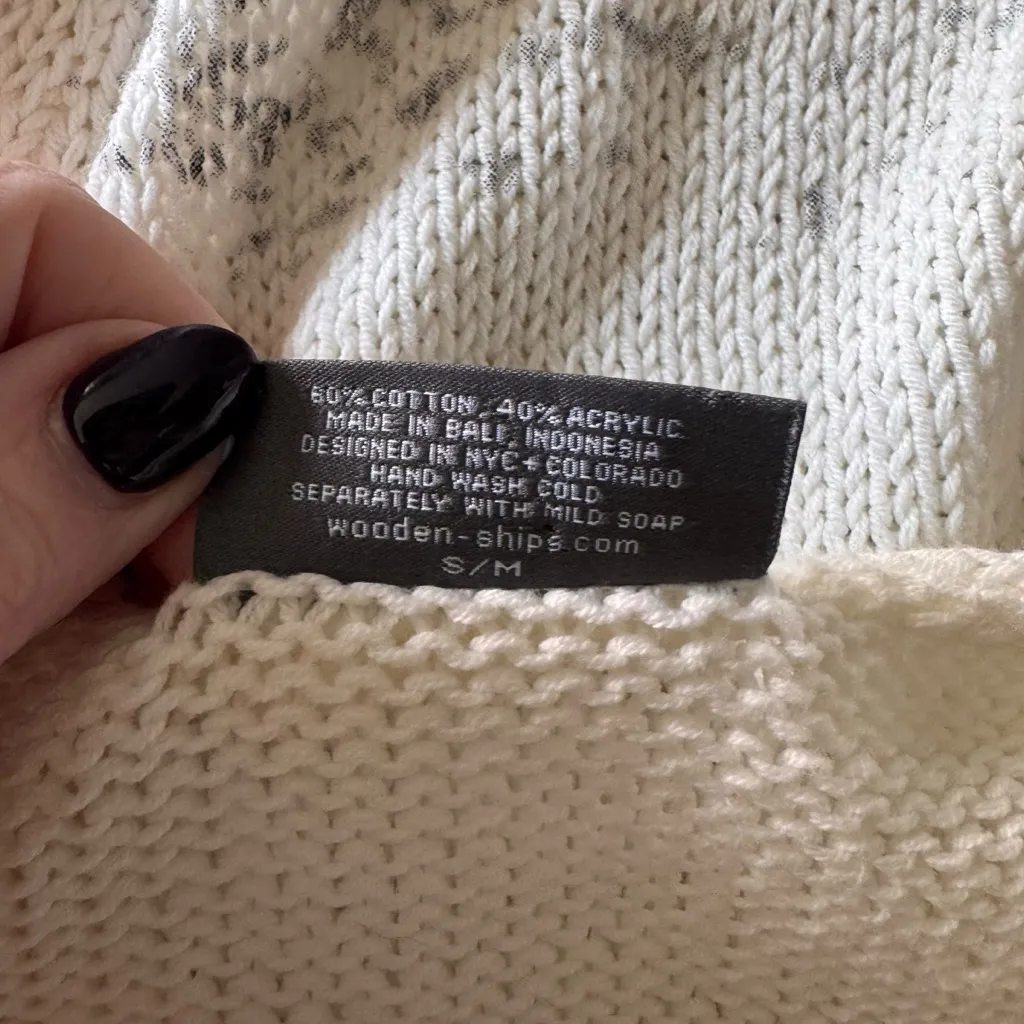 Wooden Ships - “Hasta La Vista” Palm Tree Crew Sweater Ivory Black Sz S/M - Image 7