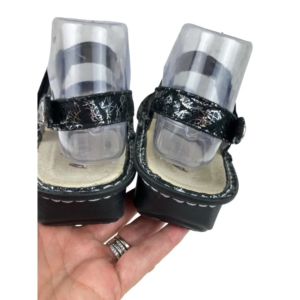 *Alegria Verona Medivial Comfort Sandal Womens Sz 37 Black Metallic Hook & Loop - Image 7