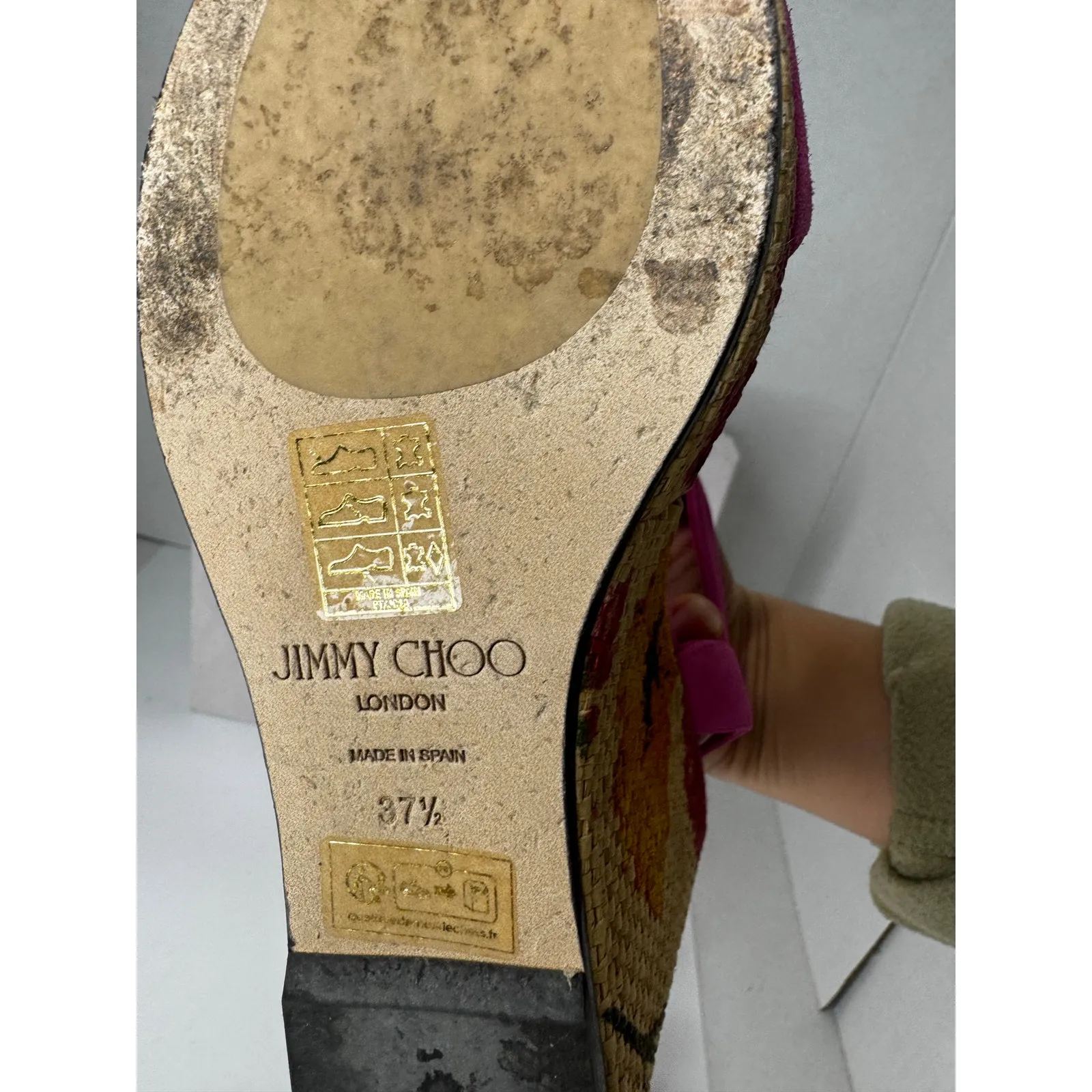 Jimmy Choo Mirabelle Suede Floral Sandals wedge Flower-Trim Slide fuchsia 37.5 - Image 9