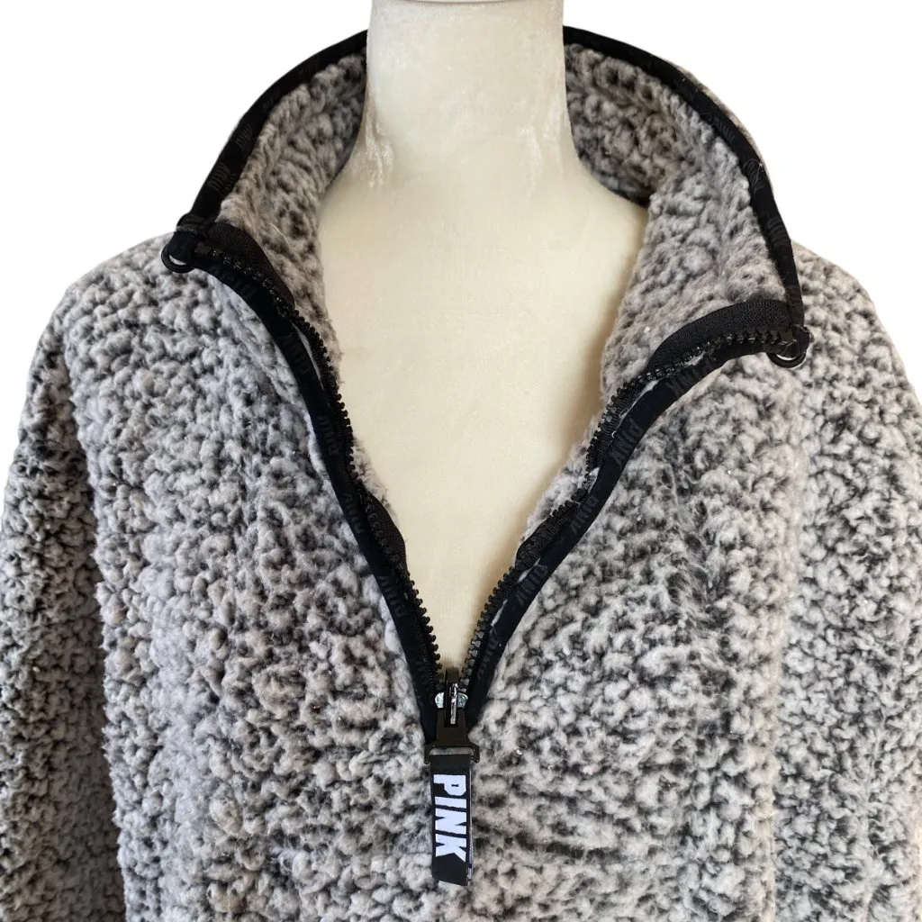 Victoria's Secret PINK women's black and white sherpa quarter zip pullover - Image 7