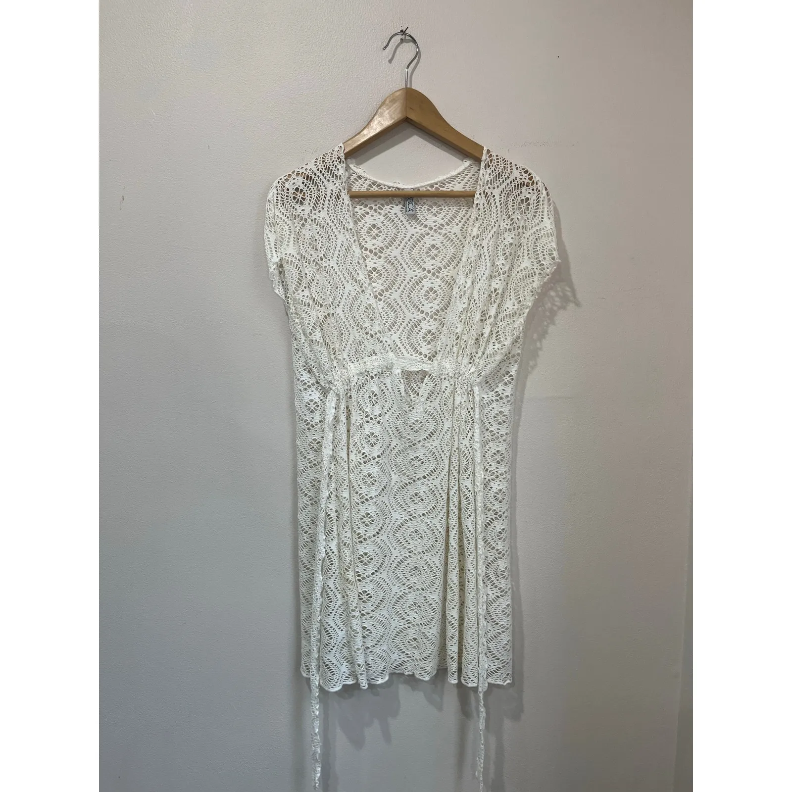 BECCA Cream Crochet Swim Cover Up Resort Vacation Beach Dress One Size - Image 5