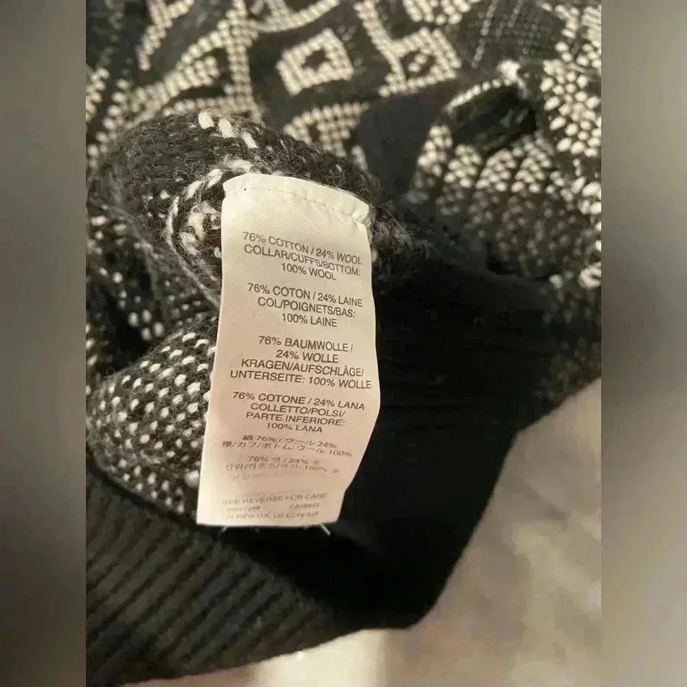 J. Crew Women Black Mixed Stitch Blanket Sweater Soft Cotton Wool Blend Size XXS - Image 2