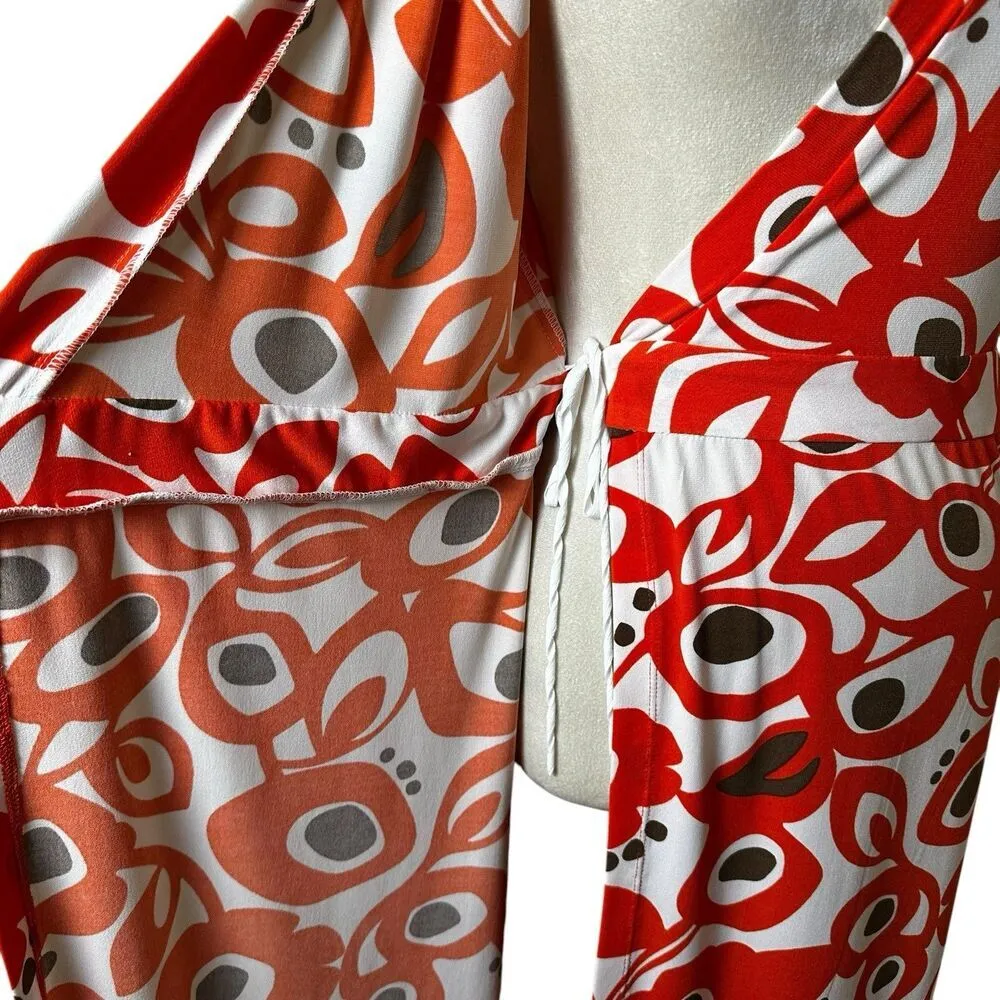 Bisou Bisou Orange Abstract Print Wrap Dress Sz 6 Business Casual Office Career - Image 5