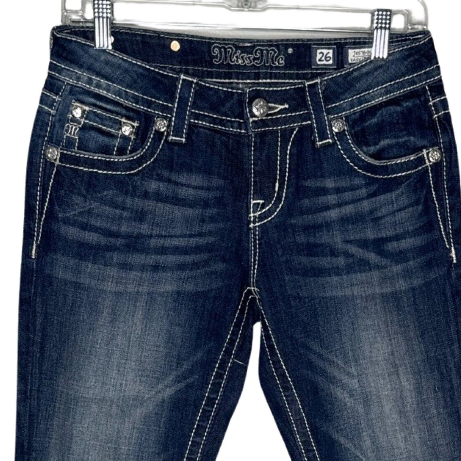 Miss Me Jeans Womens 2 26" Blue Easy Cropped JE5769EC2 Dark Wash‎ Fading Casual - Image 3
