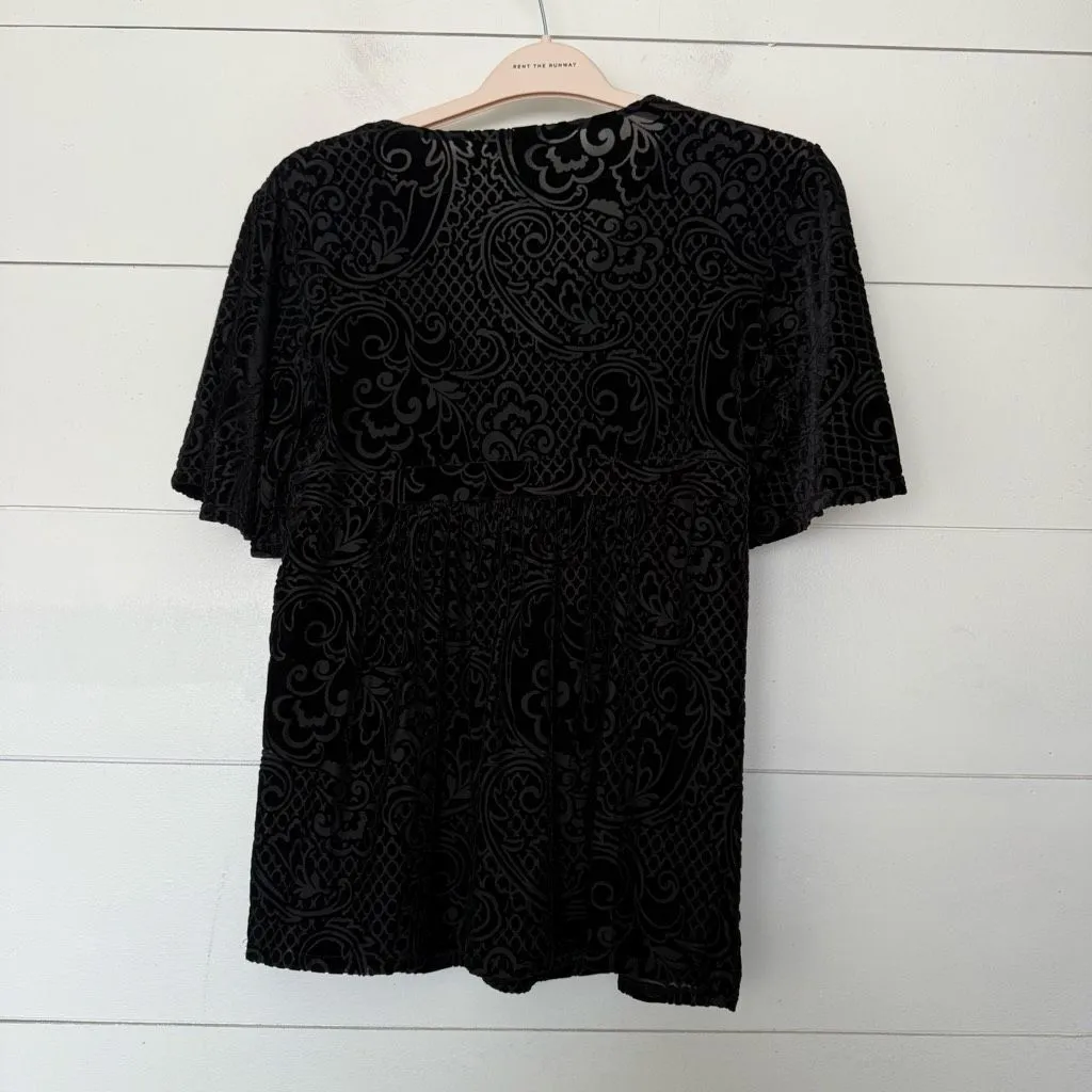 Soma Women’s Medium Black Velvet Sheer Top Blouse - Image 3