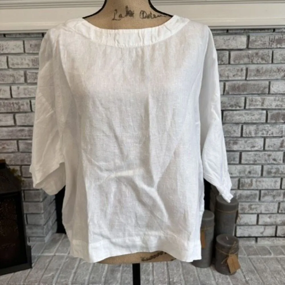 J Jill Pure Jill Love Linen Lagenlook Relaxed Linen‎ Popover Top XS Oversized White - Image 2