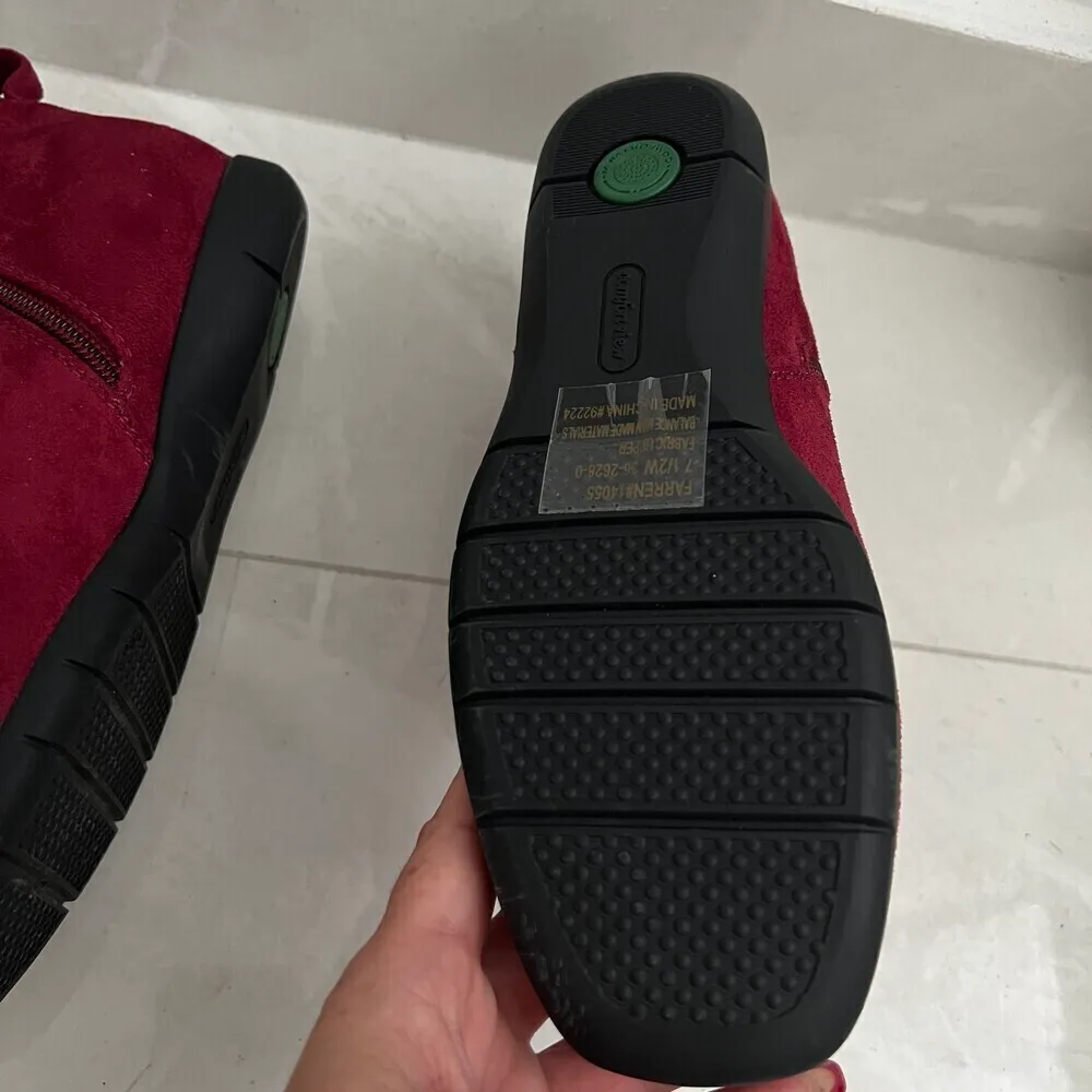 Boho Chic Wine Red Suede Boots - Western Style Woven Detail Ankle Booties 7.5 - Image 10