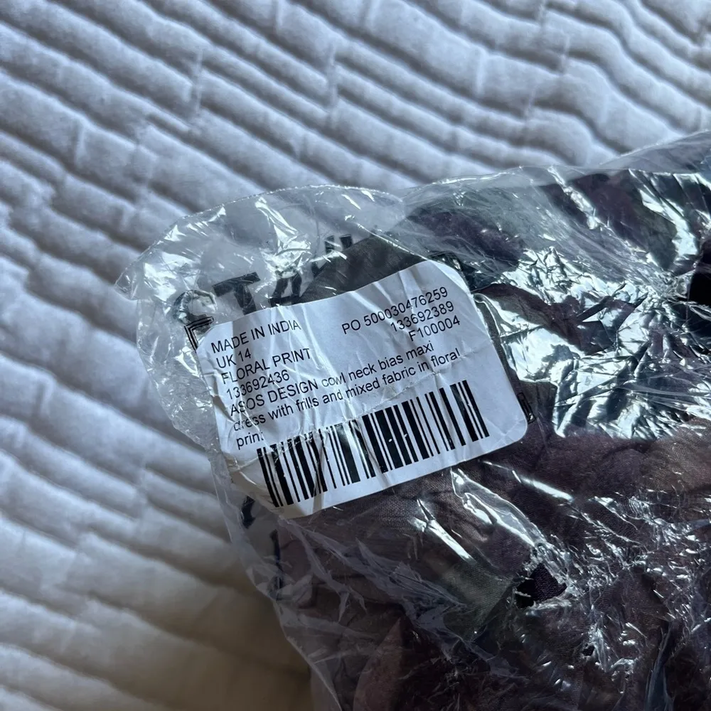 cowl neck bias maxi dress with frills and mixed fabric - Image 7